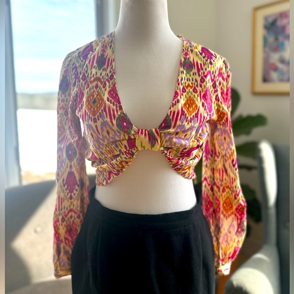 NWT Zara Long Sleeve linen Crop US S - Picture 1 of 9